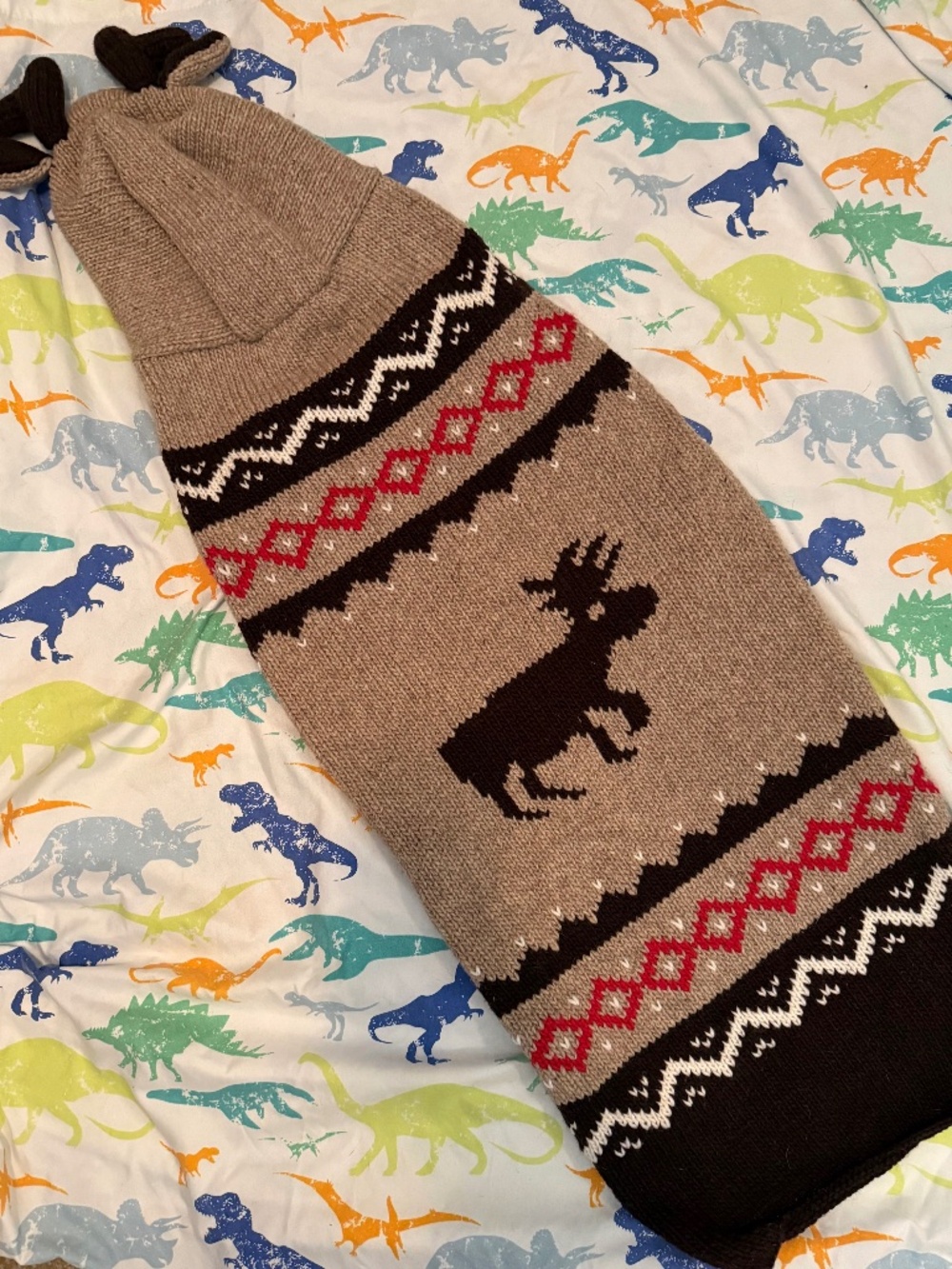 Chillydog Wool Dog Sweater. Hooded. Moose antlers. XXL